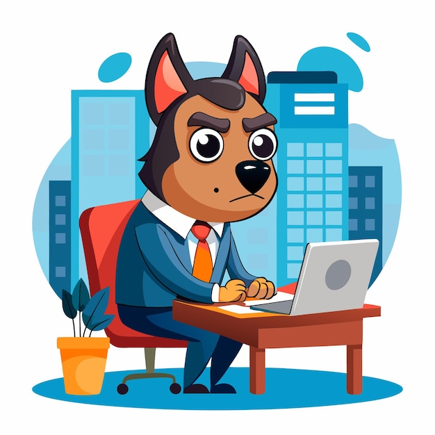 a cartoon of a dog with a laptop and a cartoon image of a dog on the screen