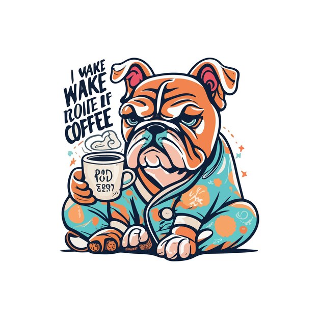 Vector a cartoon dog with a mug of coffee and a dog