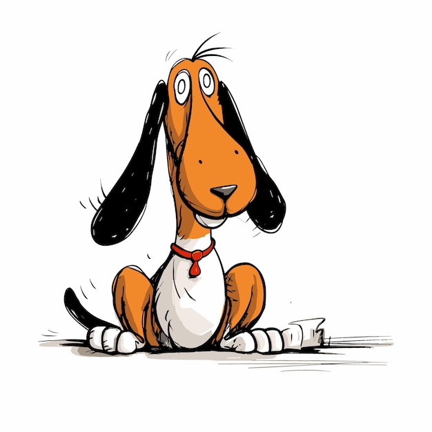 a cartoon dog with a red collar and a tag that says  dog