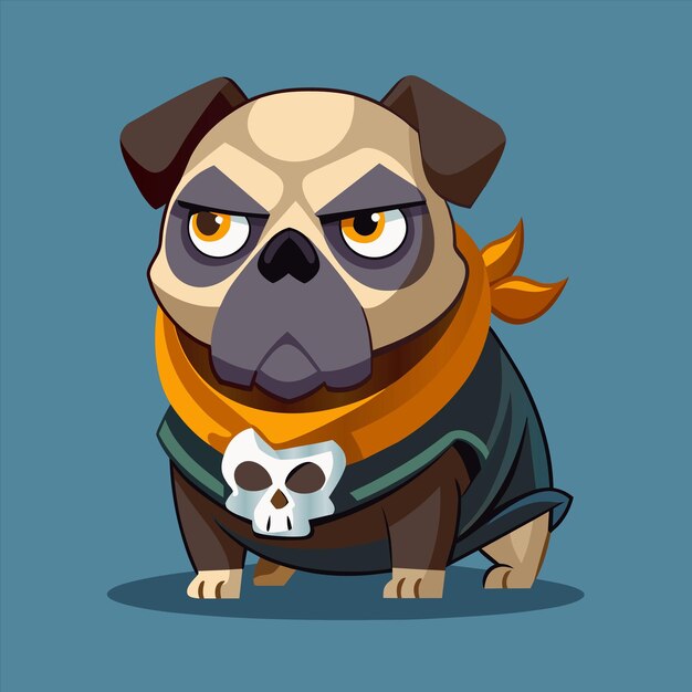 Vector a cartoon dog with a skull and crossbones on his chest