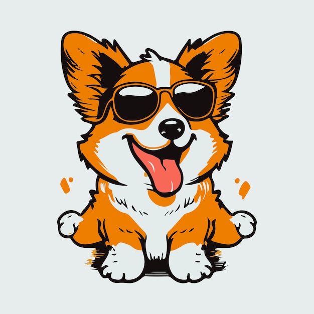 A cartoon dog with sunglasses that says corgi on it