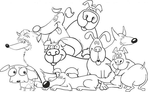 cartoon dogs group for coloring book