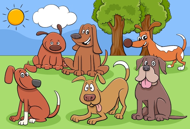 Cartoon dogs and puppies characters group