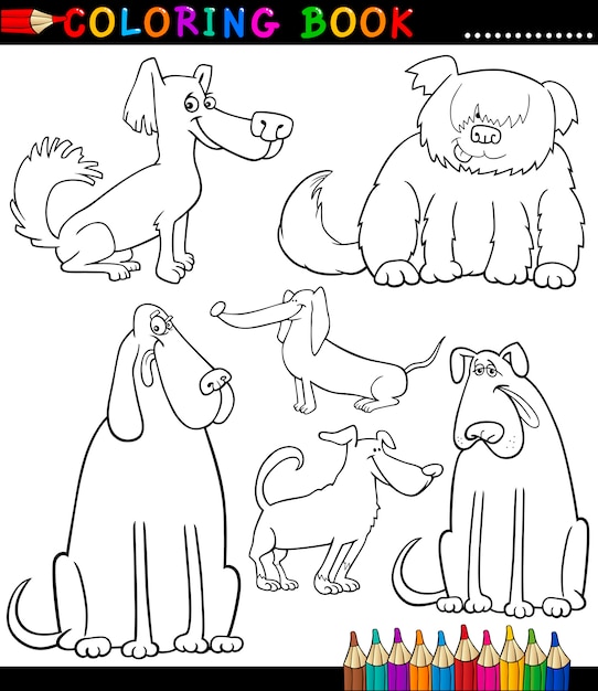 Vector cartoon dogs or puppies for coloring book