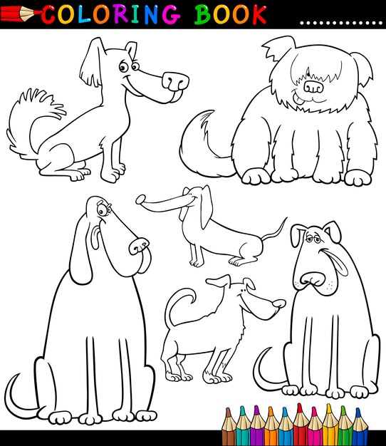 Vector cartoon dogs or puppies for coloring book