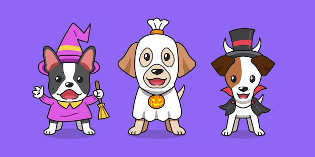 Cartoon dogs with halloween costumes