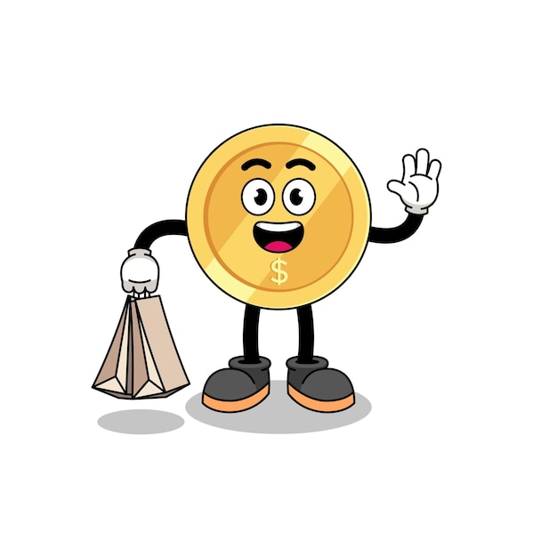 Cartoon of dollar coin shopping character design