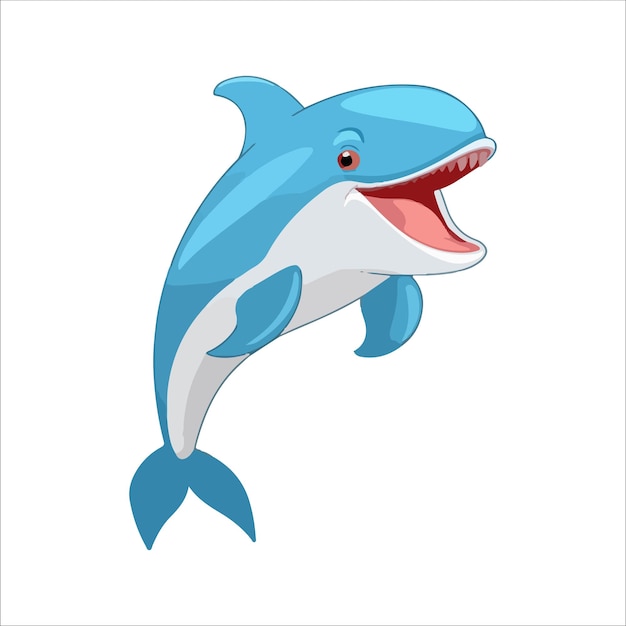 cartoon dolphin with open mouth swimming on a white background