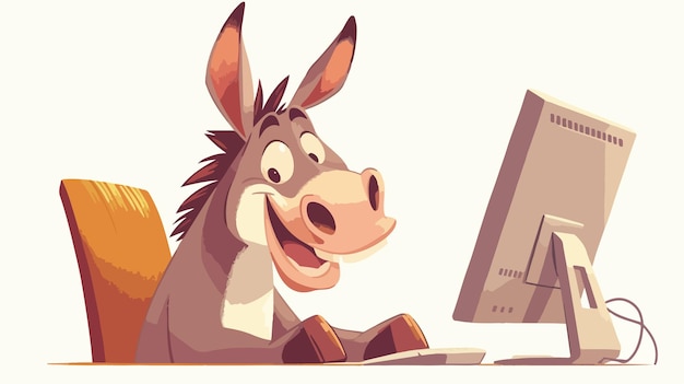 a cartoon of a donkey with a computer in the background