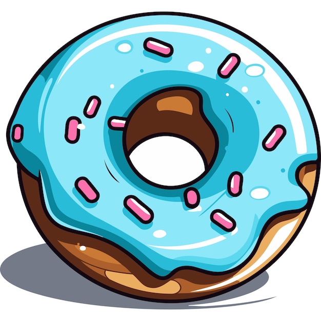 Vector a cartoon donut with blue icing and pink sprinkles