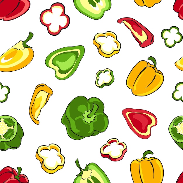 Cartoon doodle bell pepper in seamless pattern