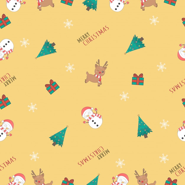 Cartoon doodle merry christmas seamless pattern