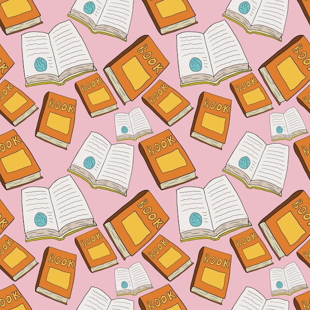 Cartoon doodle opened and closed book seamless pattern. Education hand drawn concept background.