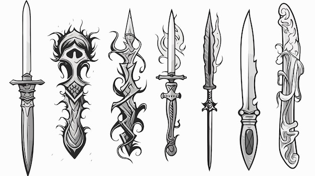 Vector cartoon doodle tattoo dagger symbol in vector creative car design