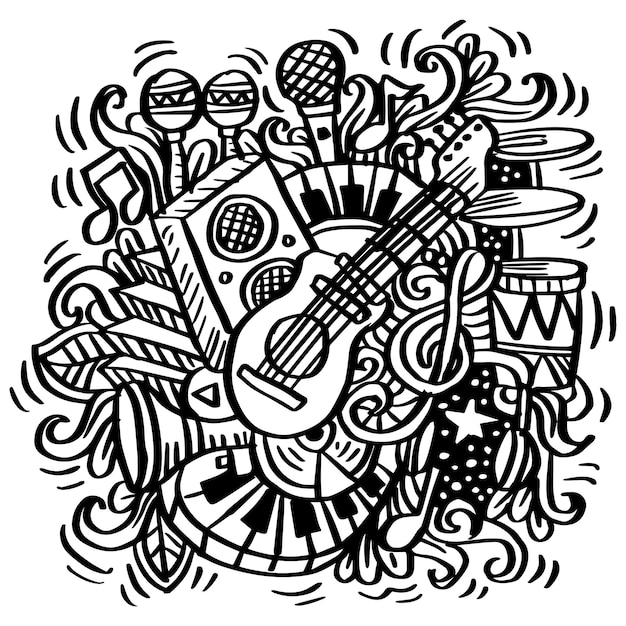 Cartoon Doodles Music Illustration