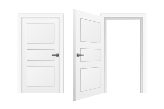 Cartoon door Opened and closed wooden doors Vector illustration