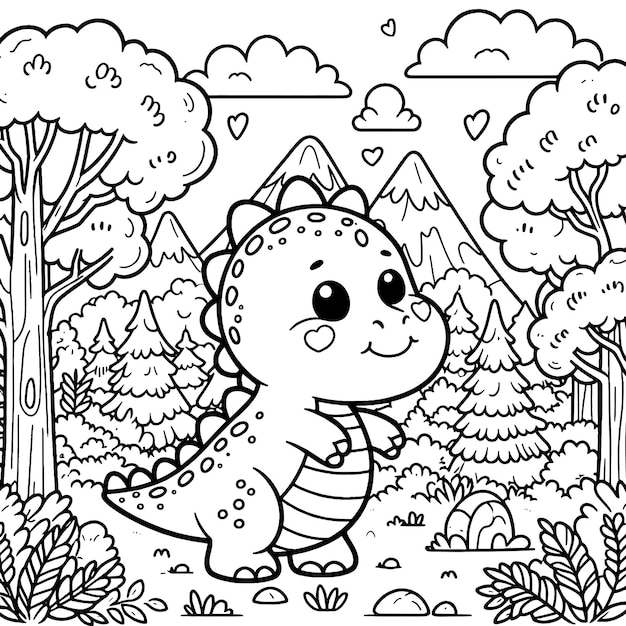 Cartoon dragon in the forest children coloring book an ancient animal vector generative ai