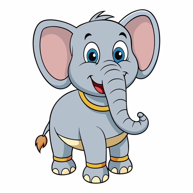 Vector a cartoon drawing of a baby elephant with a yellow tag on its ear