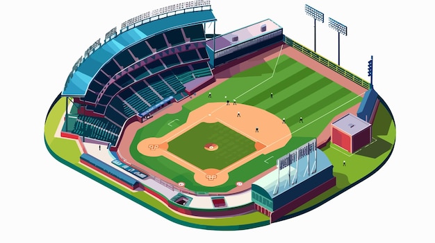 Vector a cartoon drawing of a baseball stadium with a blue and green grass field