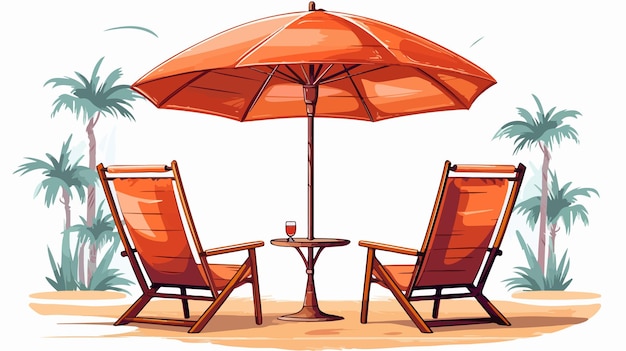 Vector a cartoon drawing of a beach scene with chairs and umbrellas