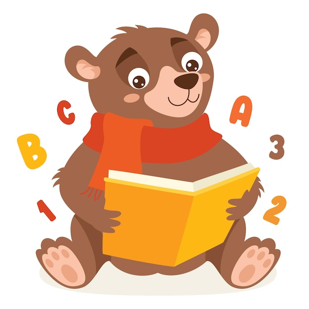 Cartoon Drawing Of Bear Reading Book