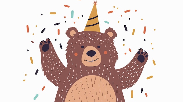 Vector a cartoon drawing of a bear with a party hat on it