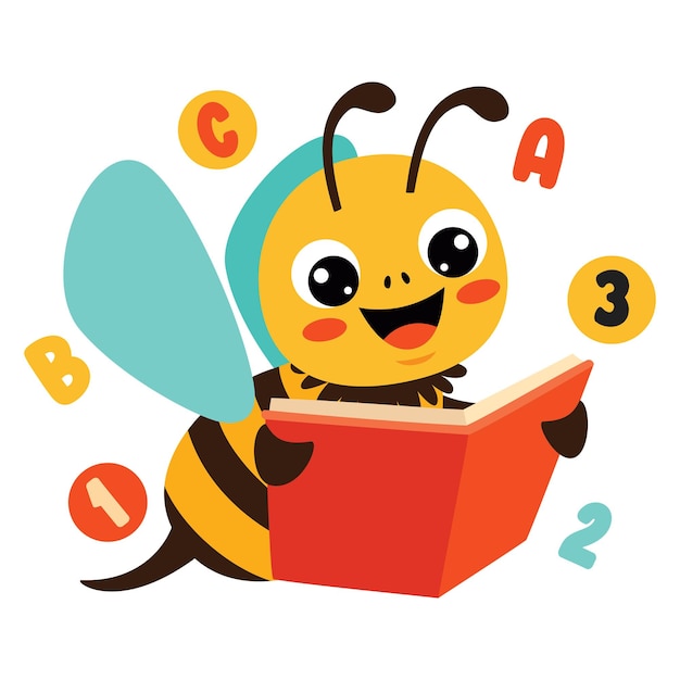 Cartoon Drawing Of Bee Reading Book