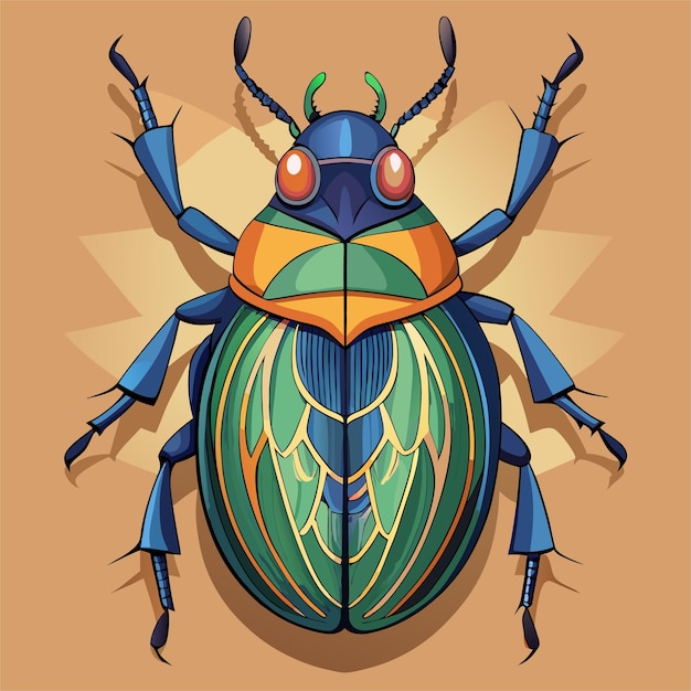 Vector a cartoon drawing of a beetle with a green background