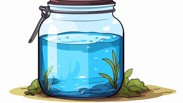 a cartoon drawing of a blue fish in a jar with a fish in it