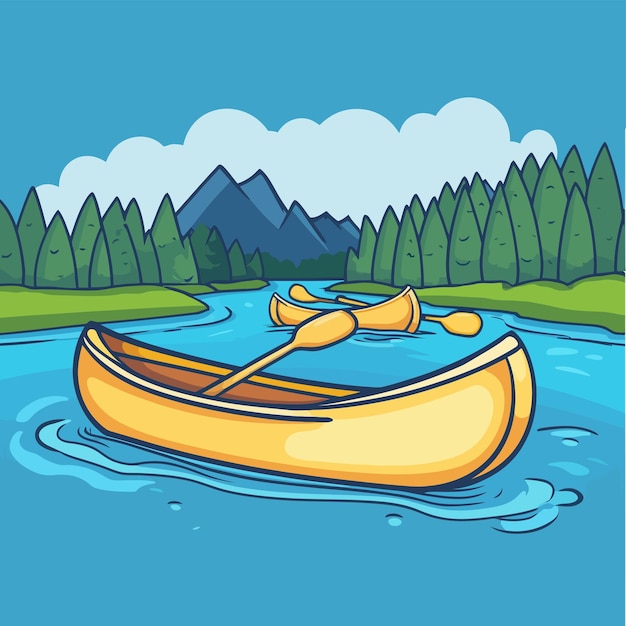 a cartoon drawing of a boat with a kayak in the water