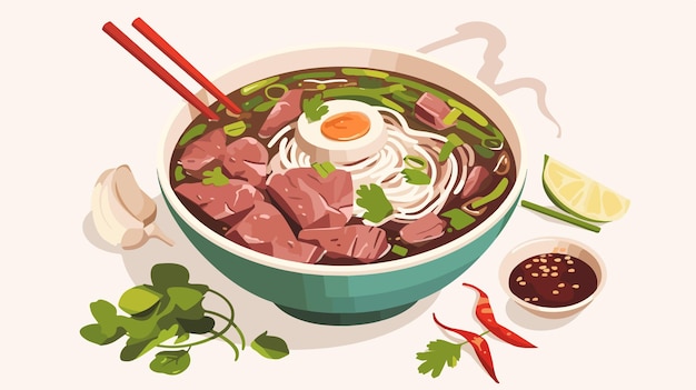 Vector a cartoon drawing of a bowl of food with a fried egg and vegetables