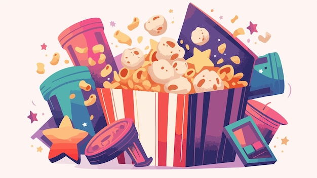 a cartoon drawing of a box of popcorn and a box of cookies