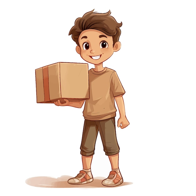 Vector a cartoon drawing of a boy carrying a box