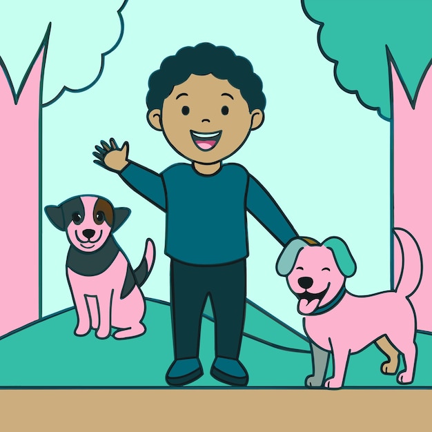 Vector a cartoon drawing of a boy and his dog with the word  the  the  on it