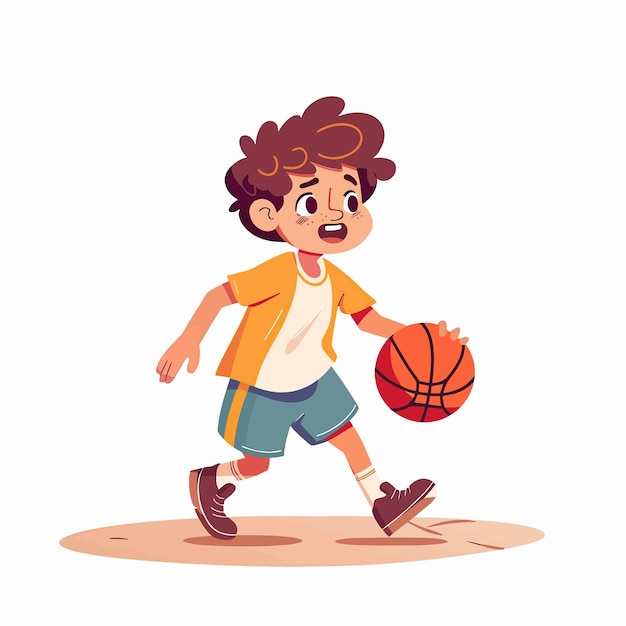 Vector a cartoon drawing of a boy playing basketball with a ball