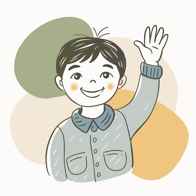 Vector a cartoon drawing of a boy waving with his hand up