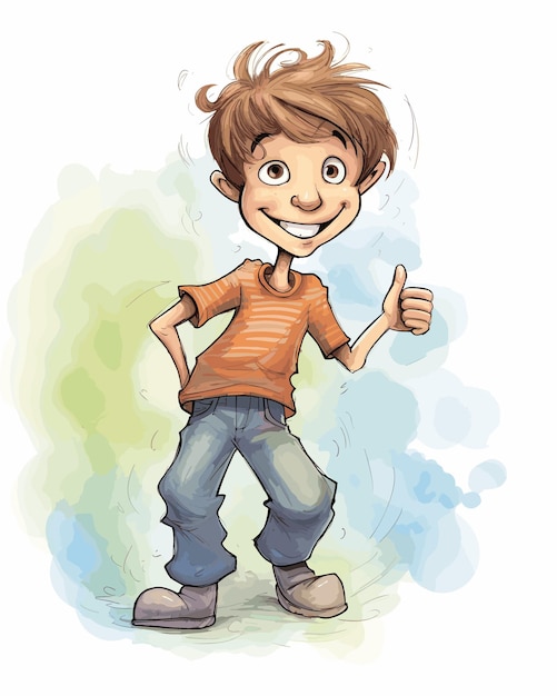 a cartoon drawing of a boy with a thumbs up