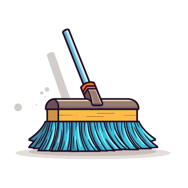 A cartoon drawing of a broom with a blue handle.