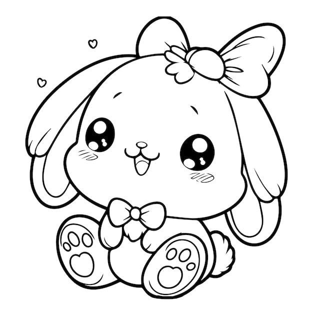 a cartoon drawing of a bunny with a bow on its ear