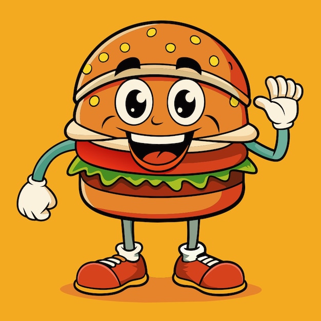 Vector a cartoon drawing of a burger with a cartoon face on it