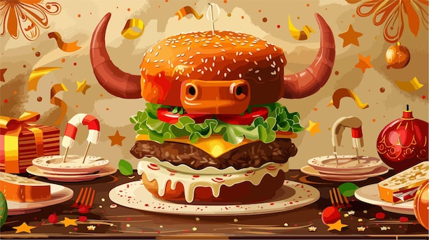 a cartoon drawing of a burger with a skull on it