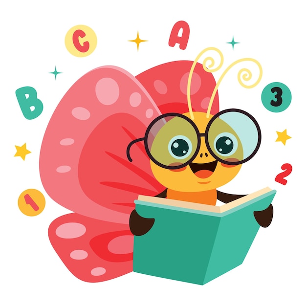 Cartoon Drawing Of Butterfly Reading Book