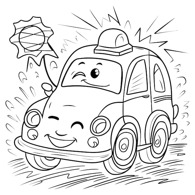 Vector a cartoon drawing of a car with a smile on it