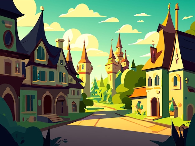 a cartoon drawing of a castle with a castle in the background