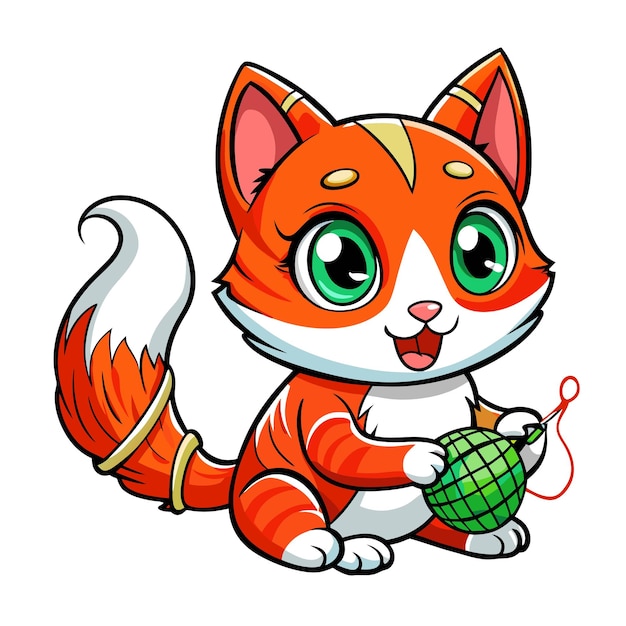 Vector a cartoon drawing of a cat with a ball of a ball of candy