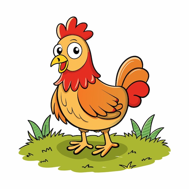 Vector a cartoon drawing of a chicken with a big yellow beak