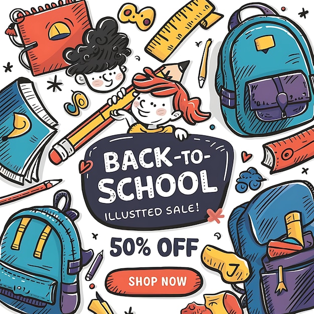 a cartoon drawing of a child with a sign that says back to school