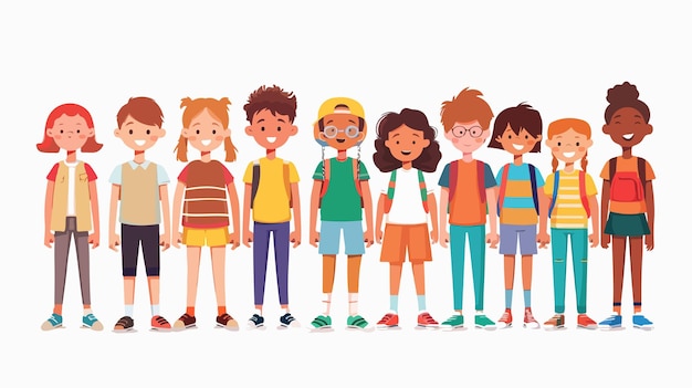 Vector a cartoon drawing of children with different colored shirts