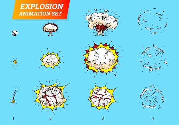 A cartoon drawing of a cloud formation that says explosion.