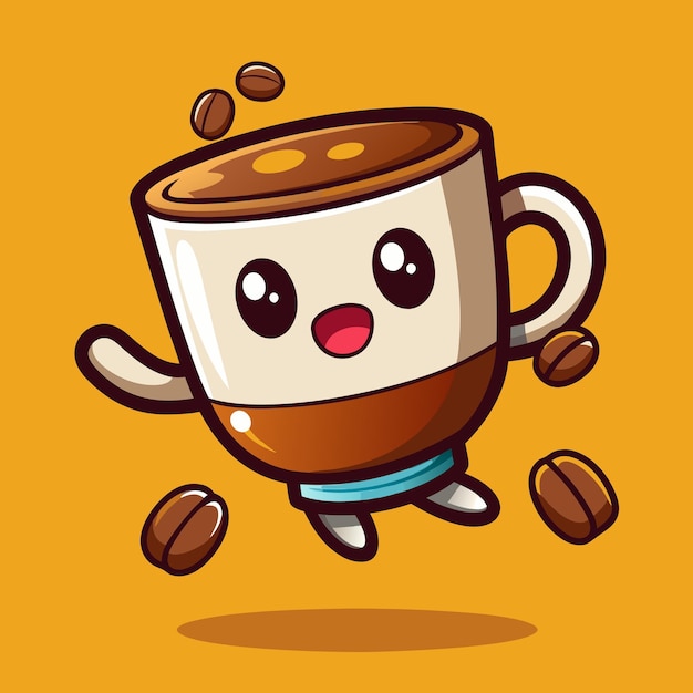 Vector a cartoon drawing of a cup of coffee with a cartoon face